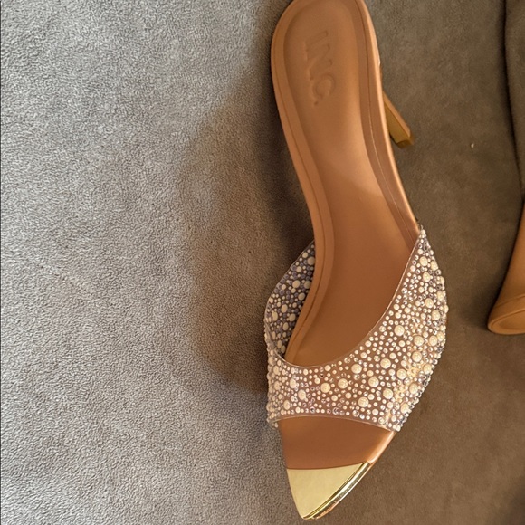 INC International Concepts Gold and Cream Embellished Heels - Picture 5 of 16